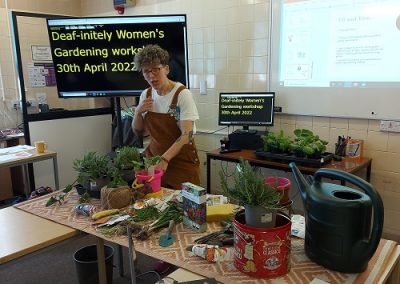 Garden workshop showing different plants in pots