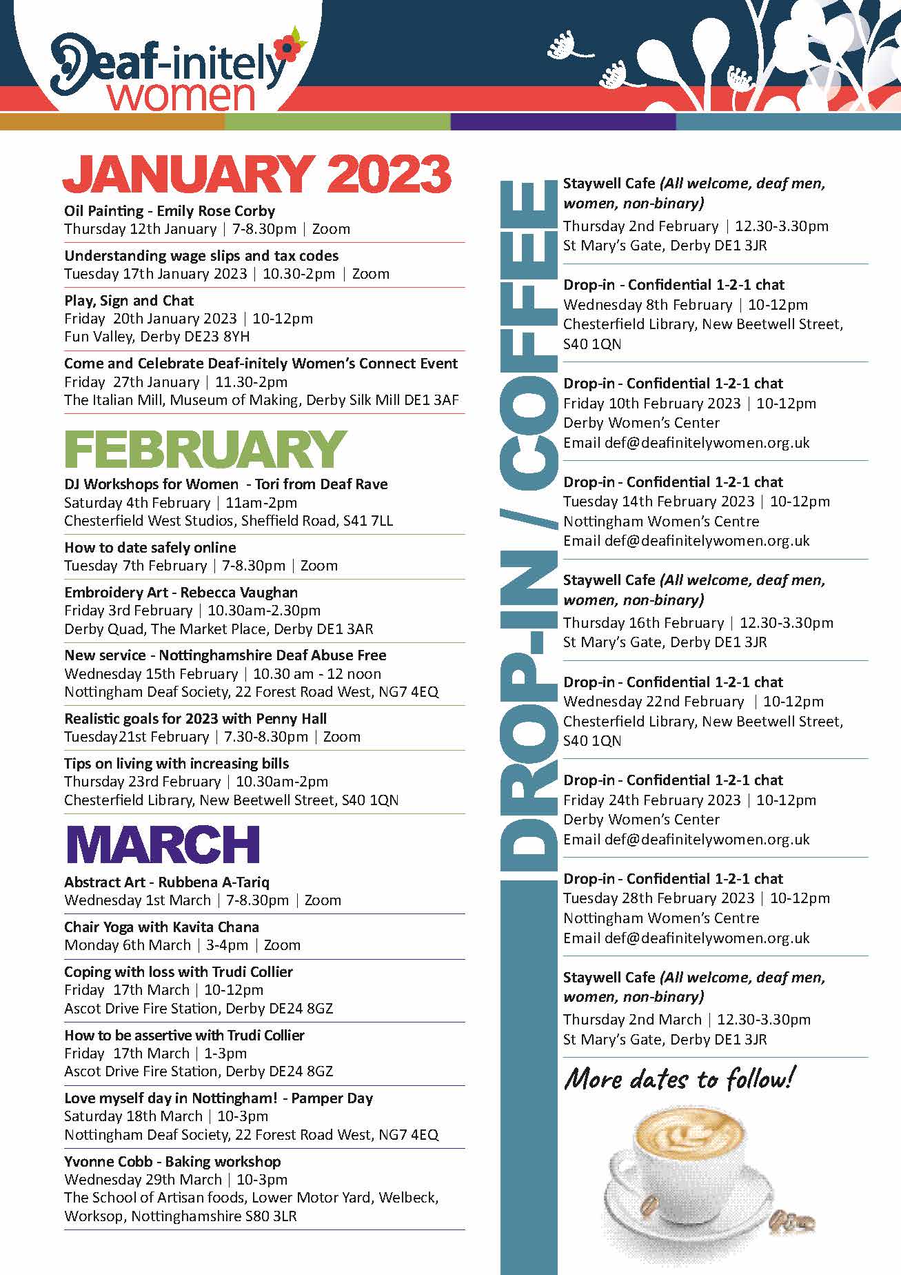List of up-coming programme throughout Jan-March